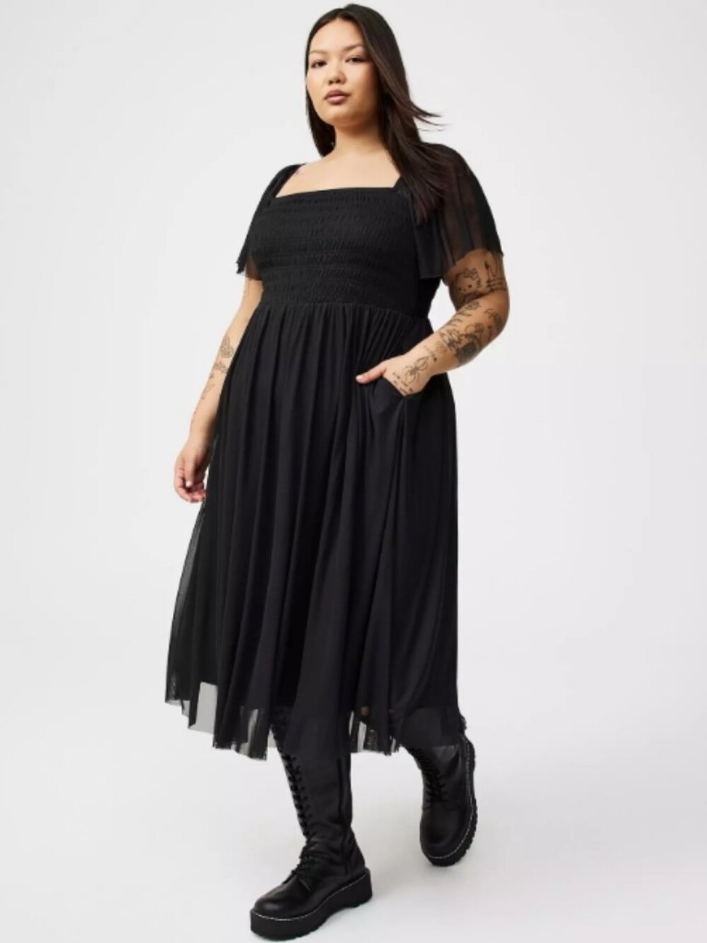 Flutter Sleeve Tea Length Dress